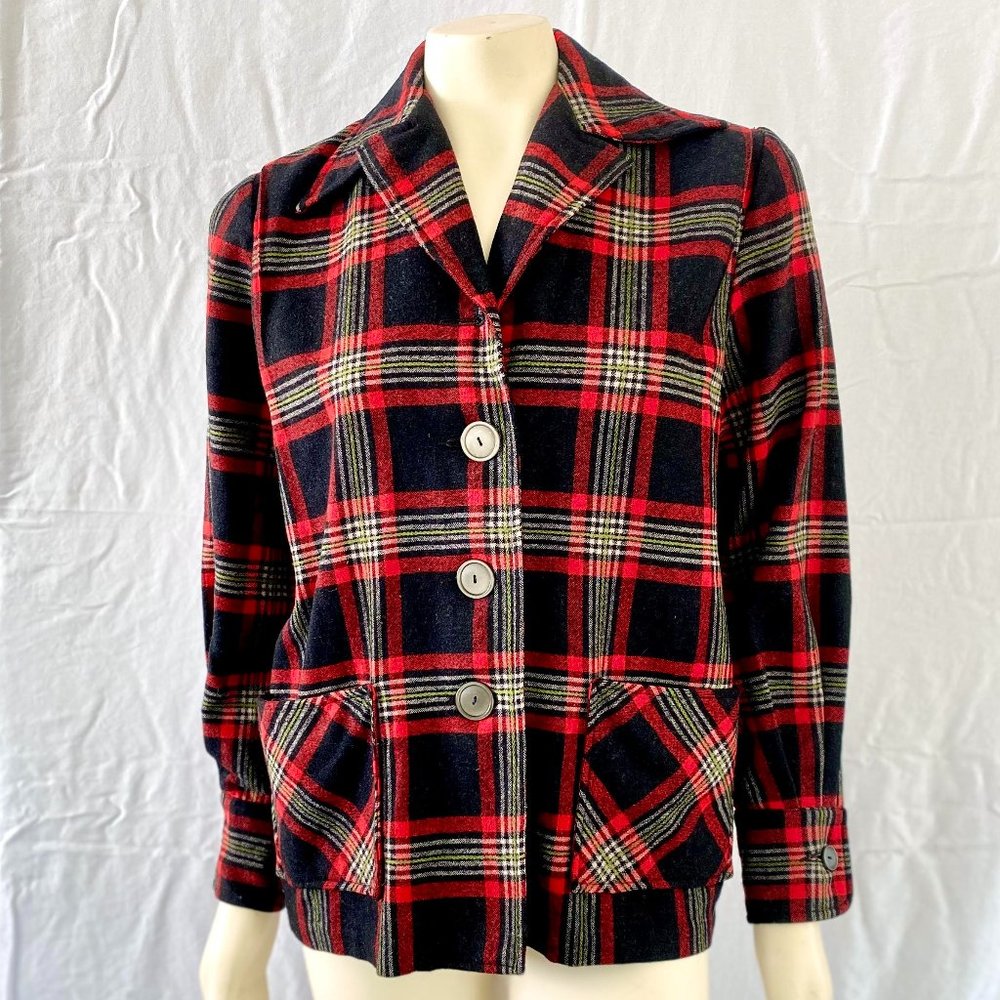 Vintage 1960s Handmade Red Black and White Plaid Jacket